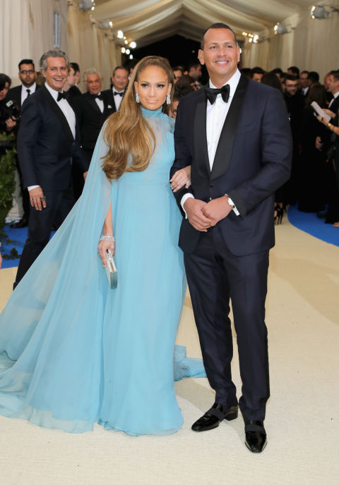 Jennifer Lopez in Valentino, a Judith Leiber Couture handbag, and Giuseppe Zanotti heels. Met Gala 2