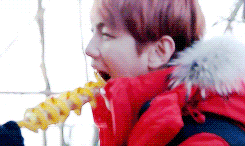 chan-soo:   Byun Baekhyun forever struggling with his food (╯°Д°）╯cucumber