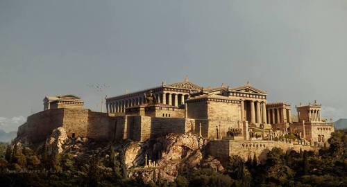 Artistic reconstruction of athenian acropolis.