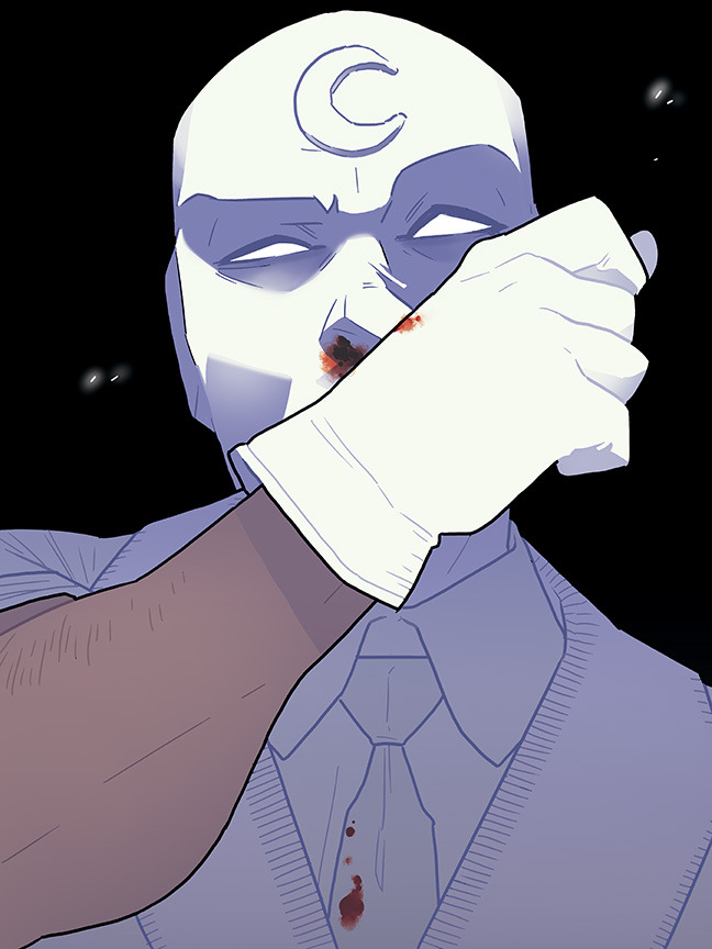 Moon Knight belongs to Marvel . Artwork by Me Description: An illustrated close up of Moon Knight in his suit attire.  He 