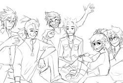 the-chocobros:  B o n u s A really old WIP I found in my folder that I never finished. The bros playing with Puppy gang’s hair ^^(