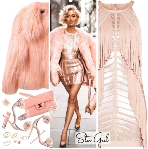 Star Girl by ladysnape featuring a pink ball gown ❤ liked on PolyvoreHervé Léger pink ball gown / Se