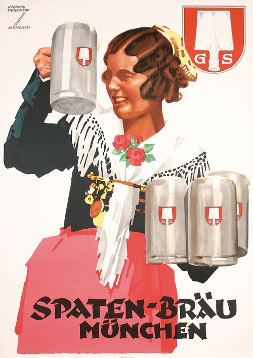 Ludwig Hohlwein, advertising poster for Spatenbräu Beer, 1950. Munich, Germany.