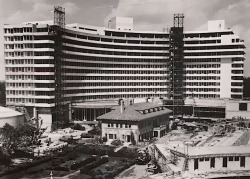 bauzeitgeist:  The Construction of the Fontainebleau Hotel, Miami Beach, 1954, on the grounds of the old Harvey Firestone estate, seen in the foreground. via Miami Memory. 