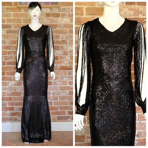 80s Glam Black Sequins DressNewly Listed for SaleCheck bio for shopping links ☝#vintage #black