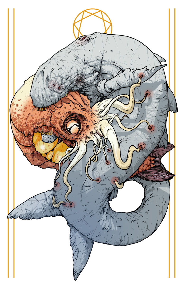 eatsleepdraw:  Kraken vs. Leviathan by Justin Lawrence DeVine. Visit sticksstonesandherringbones.tumblr.com