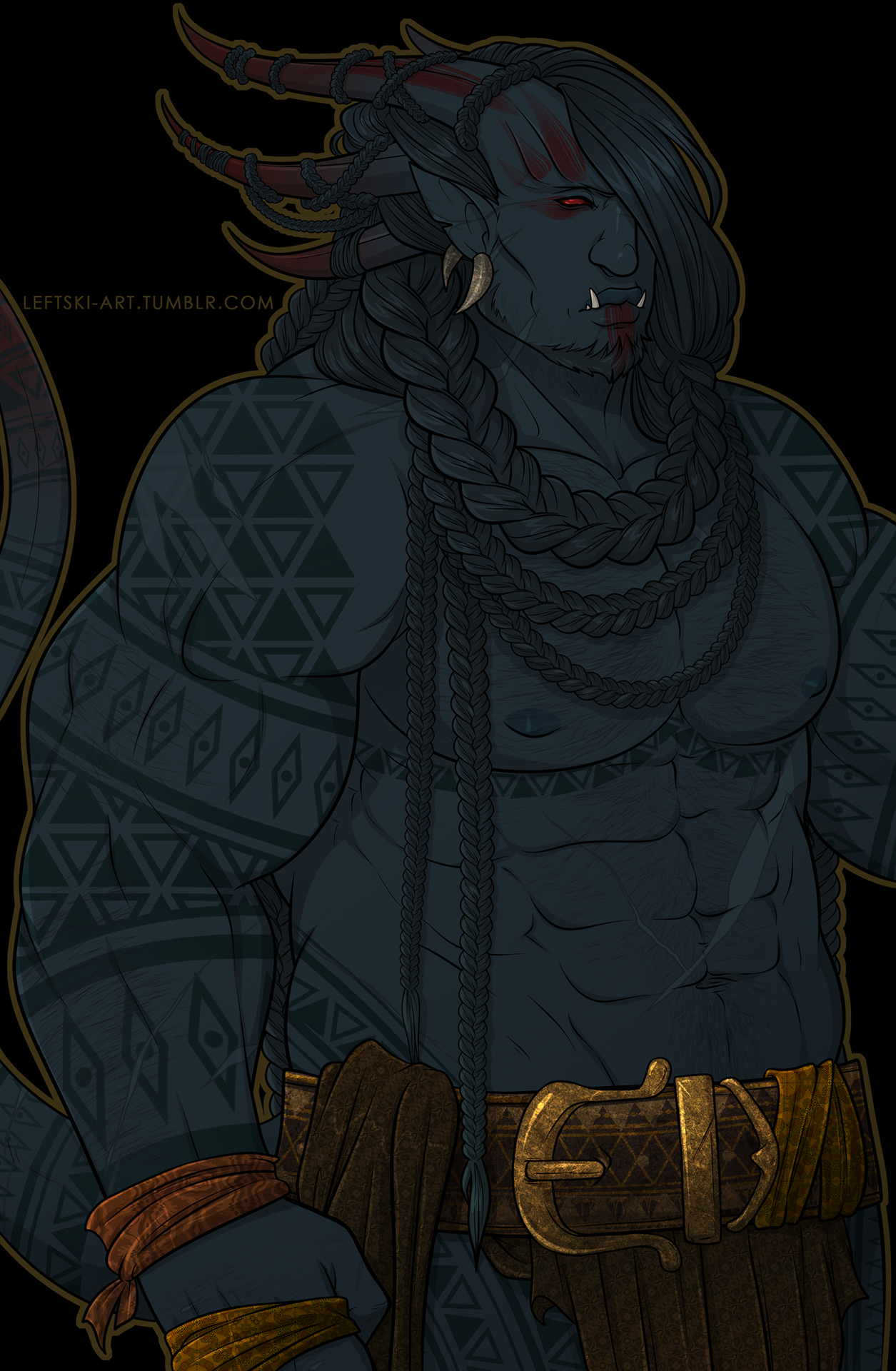 leftski-art:  What do you get when you cross a tiefling with an orc? This guy!