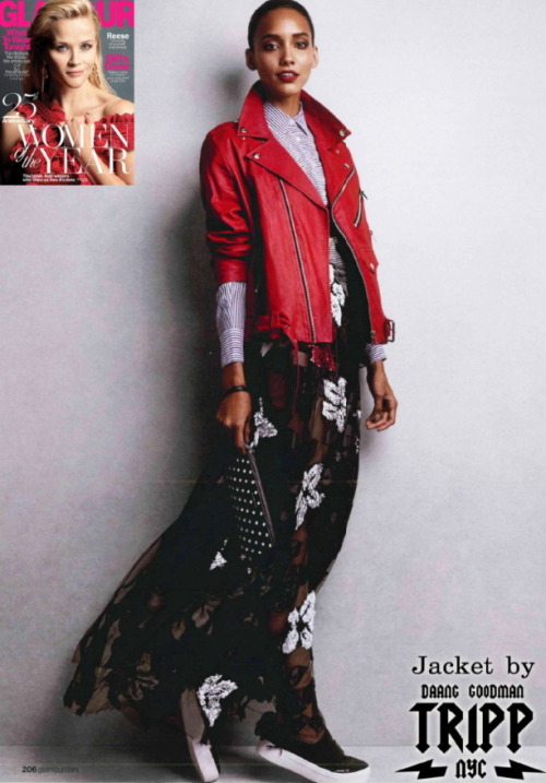 Digging this look in the December@GlamourMag with our #TrippNYC Red Faux Leather Classic Moto. Click