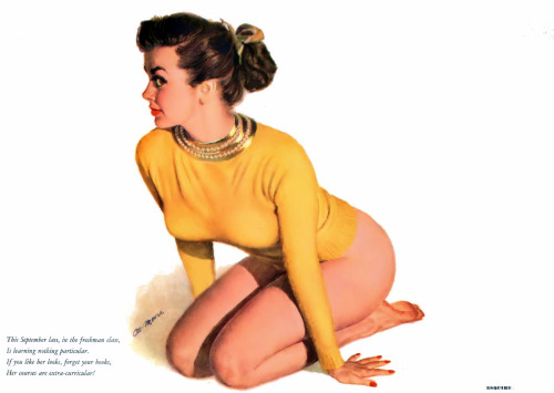 retrogasm:  “This September lass, in the freshman class, is learning nothing particular. If you like her looks, forget your books, her courses are extra-curricular!”  via