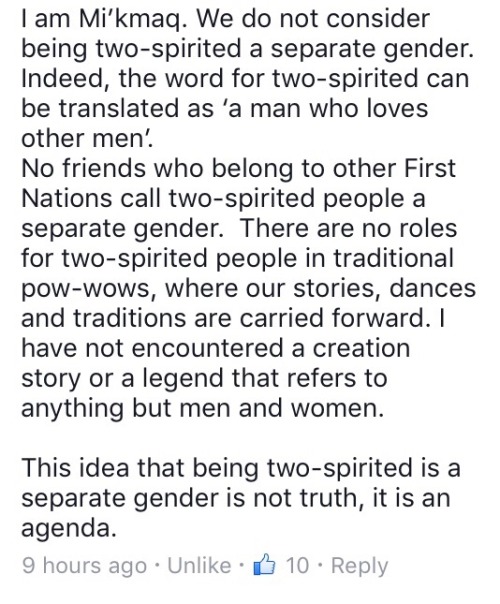 actually-a-lesbian:An LGBT facebook group posted about how Native Americans had 5 genders, and this 