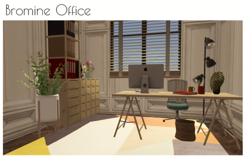 fakebloood:Wondymoon’s Bromine OfficeItems:-desk-desk chair-drawer unit-shelf unit-floor lamp-pen ho
