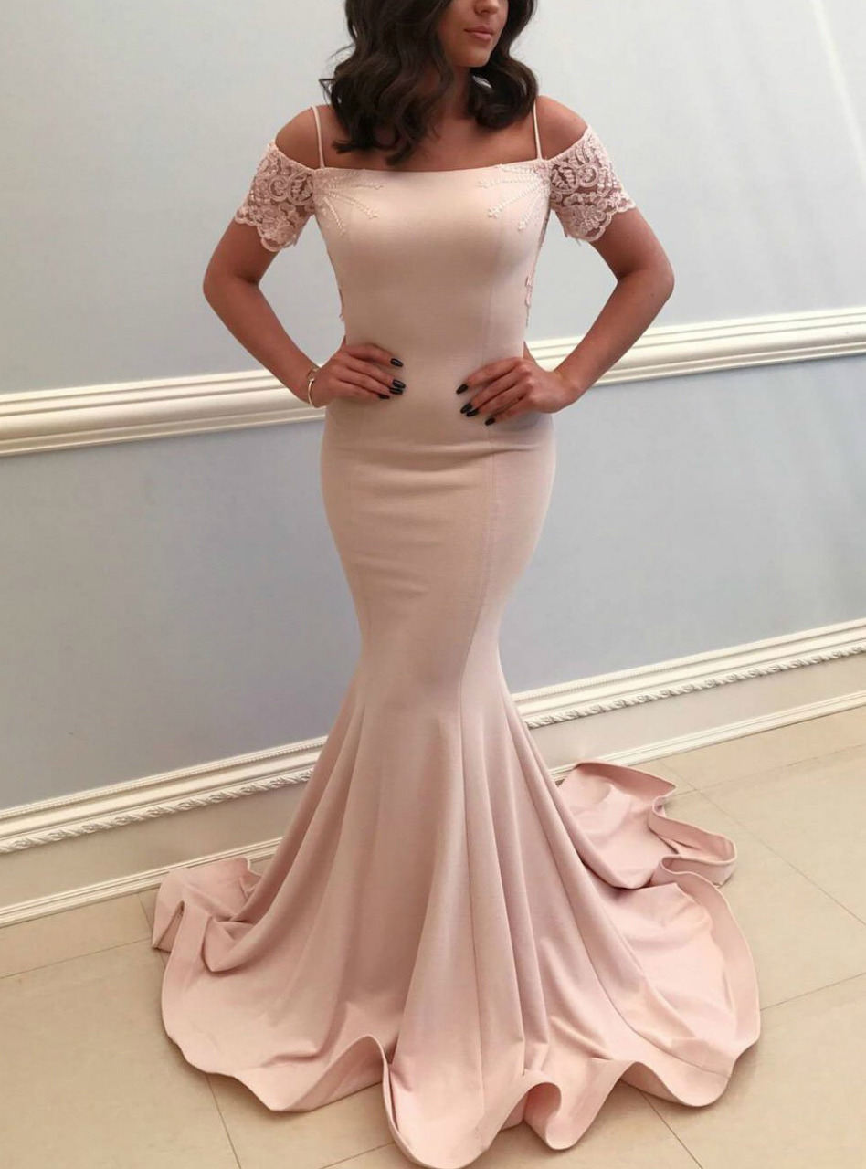 Bekleidung Online Elegante Rosa Abendkleider Lang Gunstig Mit Spitze