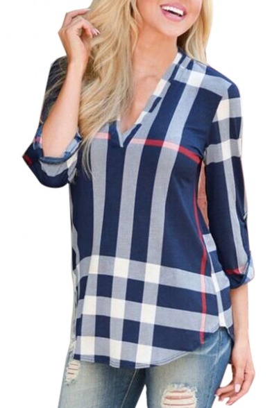 nicesummer1989:  Gorgeous Women Shirts&amp;BlousesLace-Up Plaid Blouse || Polka