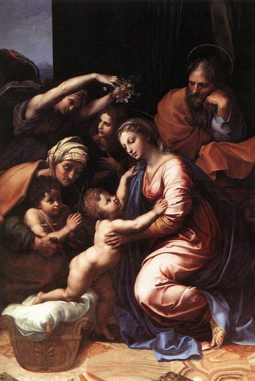 artist-raphael:Holy Family (known as the Grande Famille of Francois I), 1518, RaphaelSize: 140x207 c