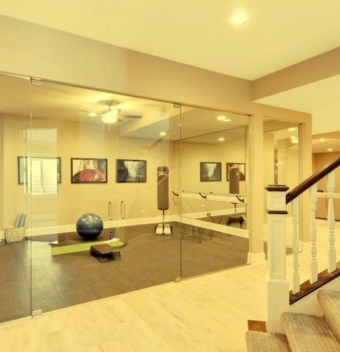 Modern Home GymLarge, Contemporary Multipurpose Home Gym Idea