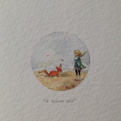 paintingsforants:  Day 224 : “You become responsible, forever, for what you have tamed.” - The Little Prince and the Fox, by special request for the very first person that booked a date in the #365paintingsforants series. Thank you Elaine! 26 x 26 mm.