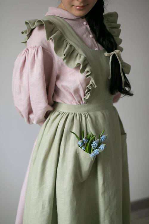 snootyfoxfashion: Meg Pinafore Dress in Olive Green from LittleWomenAtelier