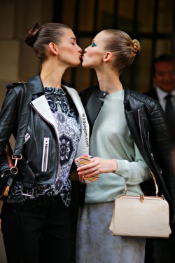 runwayandbeauty:  Ophelie Guillermand and Sasha Luss after Versace Couture Show, July 6, 2014.