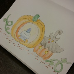 Kay-Mak-Jay: Ded/Inktober Day 13. Fav Ghost Pokemon.  Litwick And Pumpkaboo! ((Can