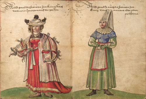 Spanish costumes from the “Trachtenbuch” by Christoph Weiditz, 1530s;Lady and gentleman 