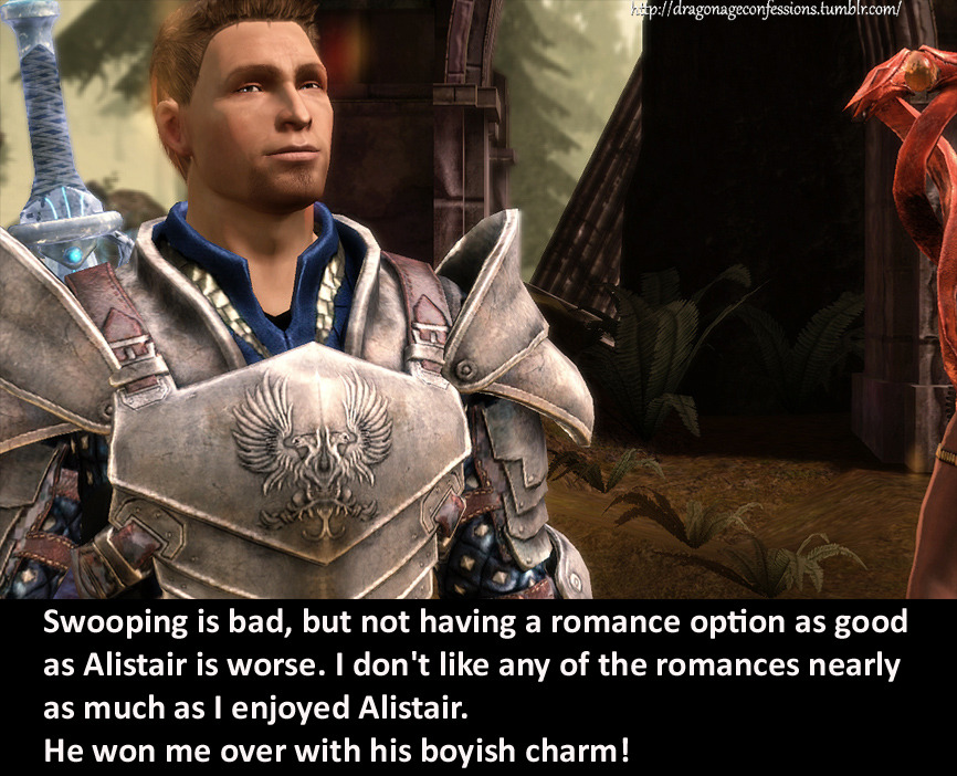 dragonageconfessions:  CONFESSION: Swooping is bad, but not having a romance option