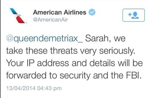 TEENAGE GIRL TWEETS TERRORIST THREAT TO AIRLINE AND BRAGS ABOUT HOW MANY FOLLOWERS