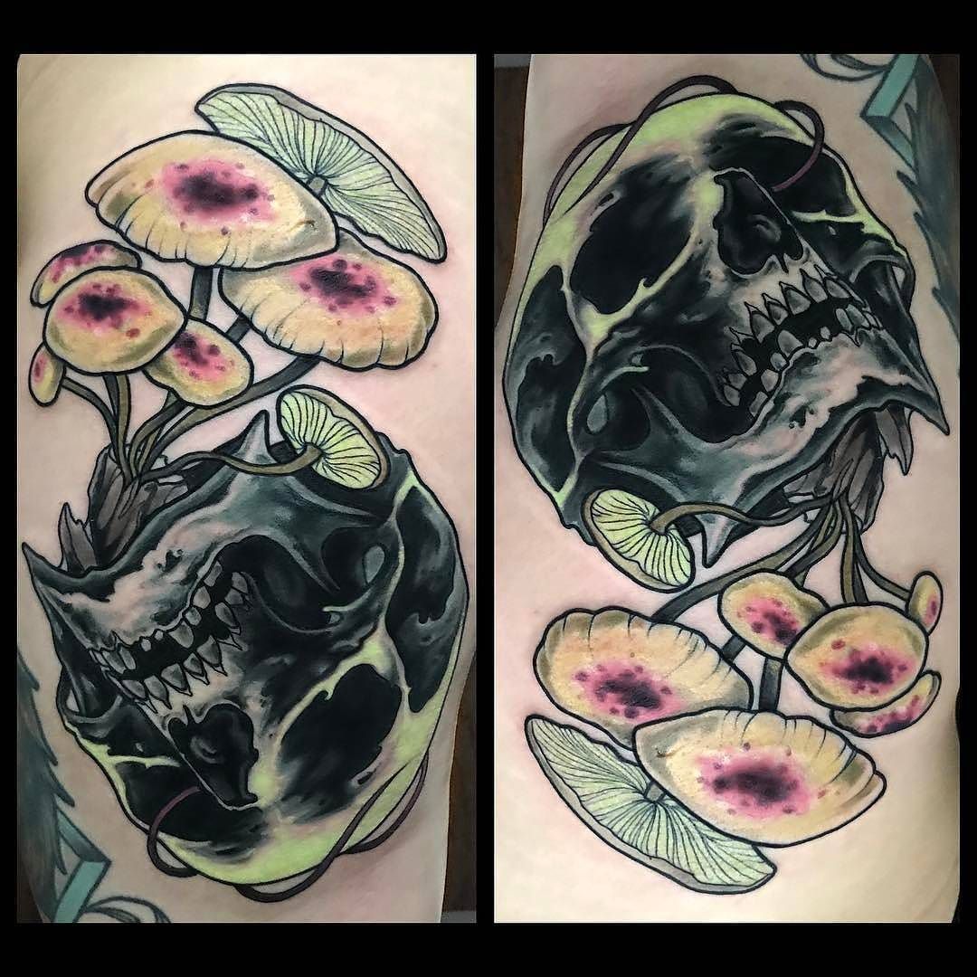 Tattoo uploaded by Mary Shalla  skull cat and mushrooms   Tattoodo