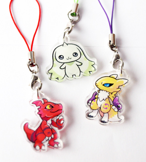 sushi-studios:New Digimon tamers charms!printed directly on clear 3mm acrylic