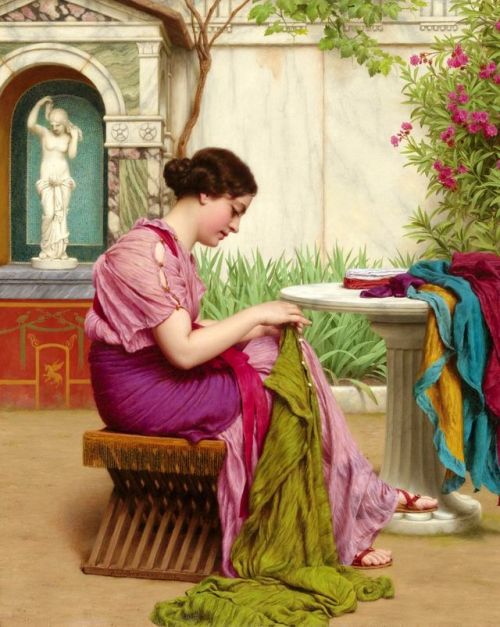 labellefilleart:  A Stitch is Free, John William Godward 