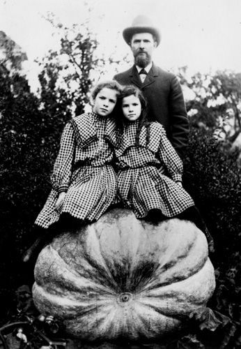 William Warnock and Daughters with Giant Squash, Iron Bridge, circa 1930