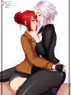    Finished commission of this lovely OC couple (Vera &amp; Eirwen) for Vera ^-^ All the versions are up in Patreon!❤  Support me on Patreon if you like my work ! ❤❤ Also you can donate me some coffees through Ko-Fi❤  
