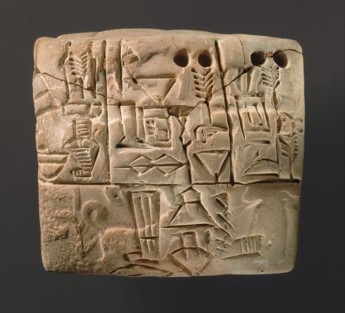 Sumerian proto-cuneiform tablet (c. 3100 – 2900 BC). Administrative account of barley distribu