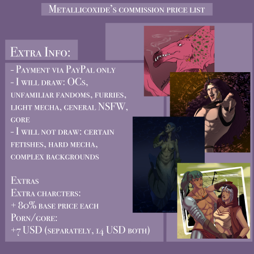 Here’s my current price list for everyone who’s interested! Sadly, Tumblr has been acting up lately,