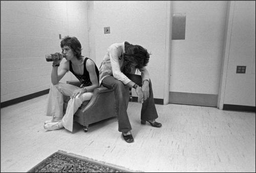 Mick Jagger and Keith Richards, backstage, U.S. Tour 1972 - photo by Ethan Russell 