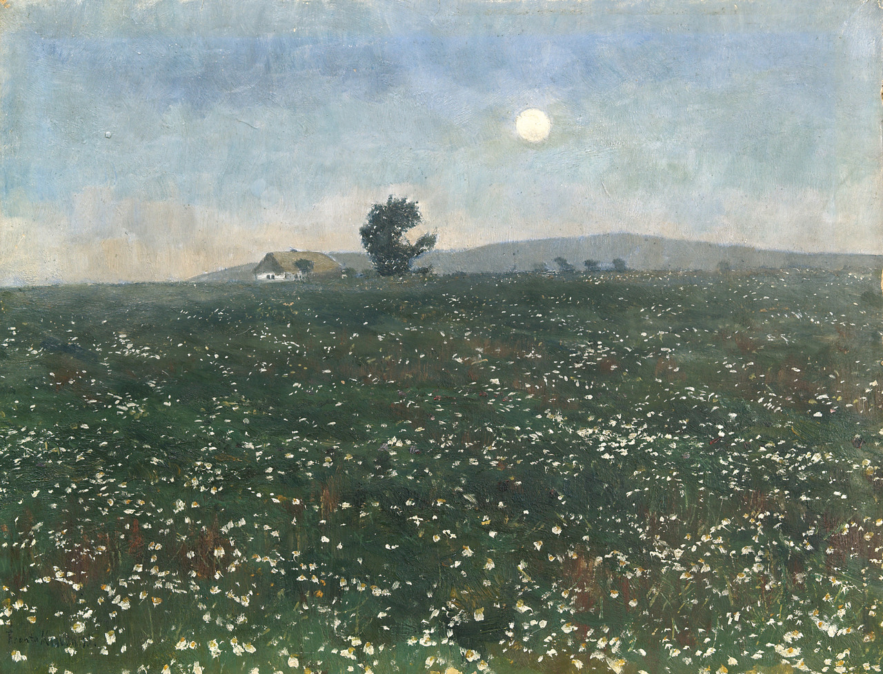 huariqueje:  A Meadow in Moonlight  -   František Kaván , 1895.Czech, 1866-1941