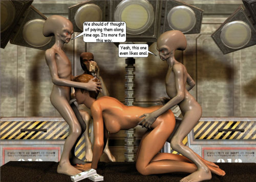 Scenes that are impossible in real life so they are fantasies like this one. Two aliens gangbangs fu