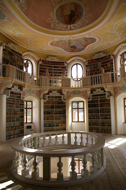 bookpatrol:Old library in Füssen by gerdragon on Flickr.Bavarian baroque. This is from the Benedicti