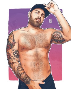 saltierside:  Huge thank you to @bearskinofficial for this incredible drawing! Such a talented artist, and it’s an honour to have been drawn by you dude! XO 😘  #scruffy #tattooedmen #gayart #instagay #furrychest #art