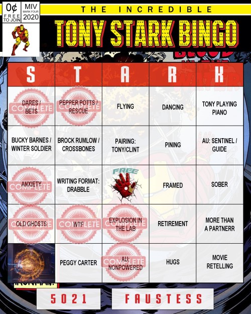 psychiccatpanda: Masterpost for Tony Stark Bingo Mark VS1: Dares/Bets |Tony Stark Bingo Mk5 - Augu