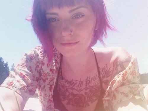 at the lake, going for a swim once I get up the courage to brave the cold water #suicidegirls #bikin