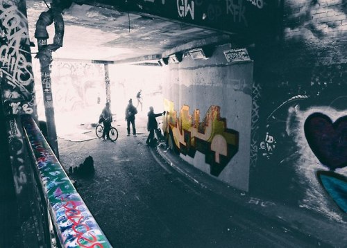 Constantly changing graffiti art in London at Lower Marsh.
