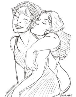 dieoware:   eyra-kelalani asked: IsabelaxMerrill kiss on the ear :D  luv these two!! and i think im getting somewhat better at drawin isabela?? possibly (human /elf proportions are off tho lmao sry) 