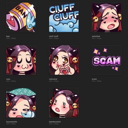 Set of emotes commissioned by @itskikuneko ♥️♥️♥️ . . #emotes #twitchstreamer #twitchemotes #twitcha