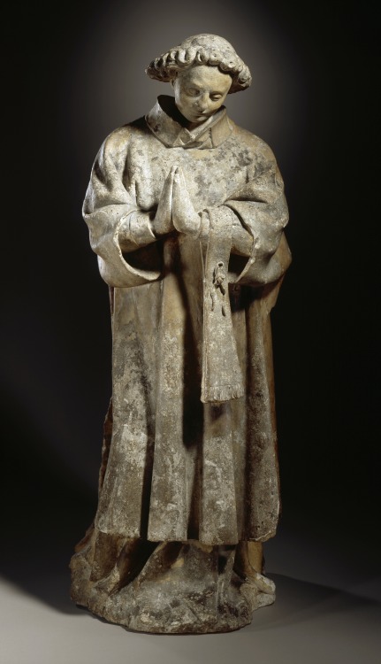 Ecclesiastical Figure in Prayer (limestone with traces of polychromy), unknown French (Burgundian) a