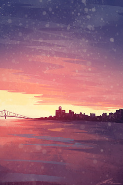 zandraart:  detroit winter sunset 