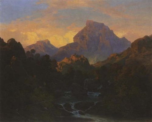 Alessandro Castelli (1809–1902)Mountain landscape (In the Sabiner mountains) with castle, 1846