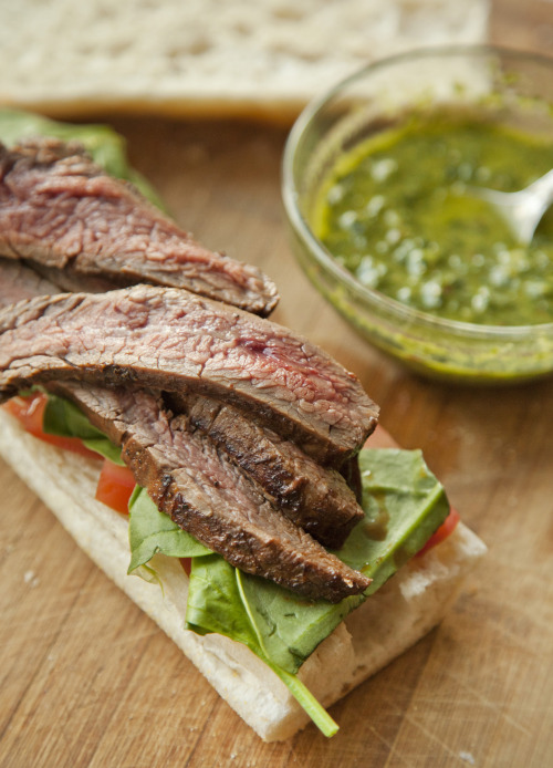 baruchobramowitz:urbancookery:Grilled Marinated Flank Steak Sandwiches with a Chimichurri Sauce:http