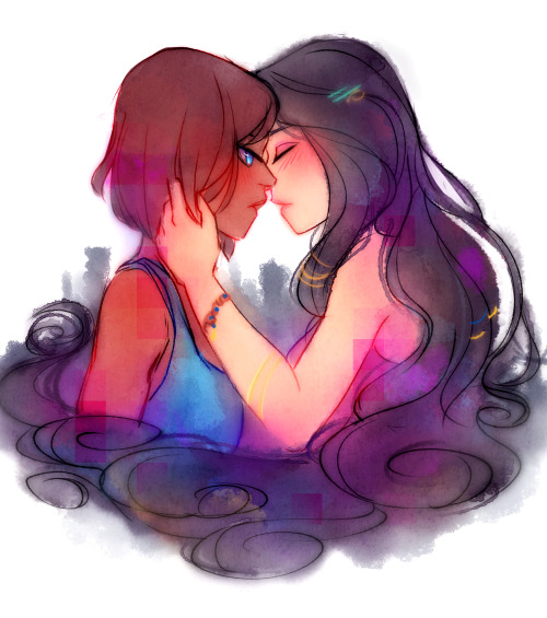 alwayshumancomic: Korra and Asami, inspired by Water At Her Shore by meganeburhapsody Happ