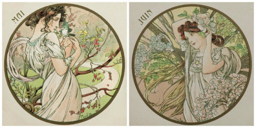 ladiesofthemonths:  english-idylls:  The Months of the Year series by Alphonse Mucha (1899).  Mucha’s take on the months!  I didn’s see these till after I created the majority of my Ladies for the Ladies of the Months. What a glorious collection!