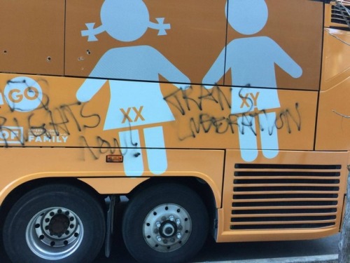 egowave:someone spraypainted the transphobic and biologically inaccurate “free speech bus&rdqu